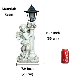 Aloak Angel Statue with Solar Lights (Left) 19.7 Inch, Outdoor Solar Angel Garden Statue with Roma Pillar for Garden Lawn Deocr, Christian Religious Gift
