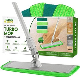 Turbo Microfiber Mop Floor Cleaning System - 18-inch Dust Mop with 4 Reusable Pads for Hardwood and Tile, 360-Spin Floor Mop Head & Extendable Handle
