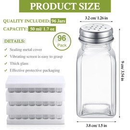 Zhehao 96 Pcs Clear Salt and Pepper Shakers with Stainless Steel Lid 3.54 x 1.5 Inch Spice Jars Salt Pepper Shaker Set Glass Salt Shakers for Kitchen Salt Holder for Kitchen Restaurant, 1.7 oz