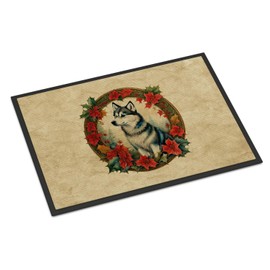 Caroline's Treasures DAC2298MAT Alaskan Klee Kai Christmas Flowers Doormat Front Door Mat Indoor Outdoor Rugs for Entryway, Non Slip Washable Low Pile, 18H X 27W
