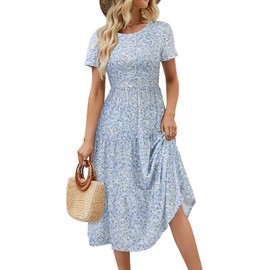 Sureple Long Casual Dresses for Women 2024 Cotton Short Sleeve Tiered midi Aline Beach Vacation Dress(SP209-Blue White F 02XL)