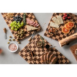 THETCHRY Cutting Boards for Kitchen, Checkered Cutting Board Upgraded, Acacia Wood Chopping Board with Juice Grooves & Handles, Large Butcher Block Serving Tray with Gift Box, 16.5" x 11.6" x 0.8"