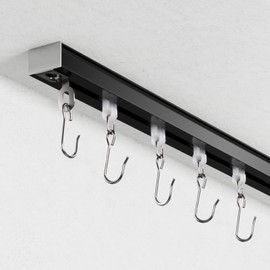 TEAKMAMA Ceiling Curtain Track, Curtain Track for Curtains, Drapes, and Room Dividers, Ceiling Mounted Rail Set with Roller Hooks, Black, 6ft - 9ft