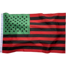 African (Afro) American Flag 3x5 Foot - Embroidered Stars, Sewn Stripes, and Brass Grommets - Outdoor Nylon US Banner in Red, Green, and Black