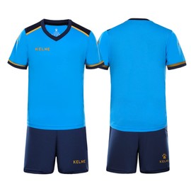 Kelme Junior Soccer Wear, Children's Training Top and Bottom Set, Short Sleeve, Quick Drying and Breathable, blue