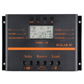 Solar Charge Controller 80A PWM 12V 24V 1920W Solar Charger with 5V USB Output Multip Circuit Protection Anti-Fall Durable ABS Housing Improved Heat Sink