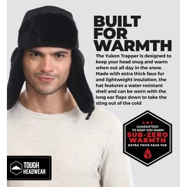 Tough Headwear Russian Trapper Hat – Water-Resistant Ushanka for Men & Women with Chin Strap & Ear Flaps Classic Black