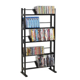 Atlantic Element Media Storage Rack - Holds Up to 230 CDs or 150 DVDs, Contemporary Wood & Metal Design with Wide Feet for Greater Stability, PN35535601 In Espresso