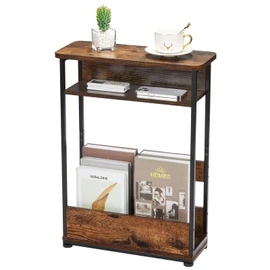 Narrow Side Table,3-Tier Slim End Table with Storage Shelf,Modern Sofa Table Thin Side Table for Narrow and Small Spaces, Skinny Bedside Table Small Nightstand with Magazine Rack Space Saving/Brown