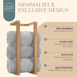Aura Nest Bamboo Towel Racks - Vertical Wood Towel Rack Bamboo Bathroom Accessories, Storage, Wall Towel Rack for Rolled Towels for Bathroom Furniture, Spa Furniture and Decor (Natural, Medium)