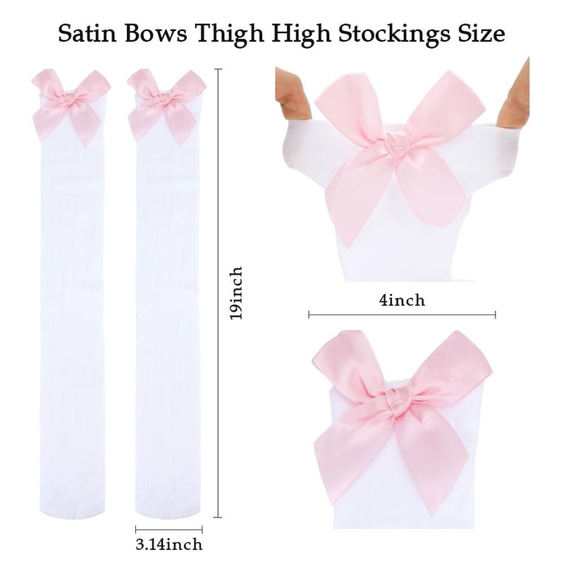 White Stockings with Bow Thigh High Stockings for Women White