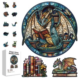 GLOBLELAND 200Pcs Dragon Library Wooden Jigsaw Puzzles for Toddler Children Colorful Learning Book Reading Jigsaw Puzzles for Preschool Learning Birthday Gifts