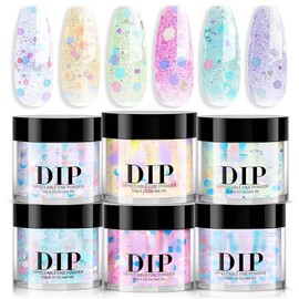 Dip Powder Nail Set, 6 Colors Pink Purple Green Glitter Cheese Colors Natural Dipping Powder Starter Spring Kit, French Nail Art Manicure DIY Salon, No Need Nail Lamp Cured - Color: Green Orange Blue Fluorescent