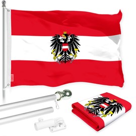 G128 Combo Pack: 6 Ft Aluminum Spinning Flagpole (Silver) & Austria Austrian Coat of Arms Flag 3x5 Ft, LiteWeave Pro Series Printed 150D Polyester | Pole with Flag Included