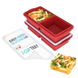 Xomoo Silicone Freezer Tray With Lid-Soup Freezer Container molds-2-cup Extra Large Ice Cube Tray-makes 4 perfect 500ml portions cubes, For freezing soup,stews,sauces.Oven&Dishwasher-Safe(2-Pack)