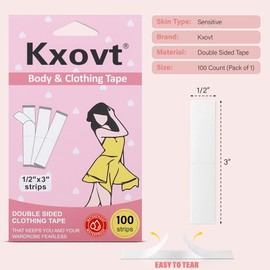 Double Sided Tape for Fashion, Clothing and Body (100 Strip Pack), Adhesive on Skin and Fabrics, Transparent Clear Color for All Skin Shades