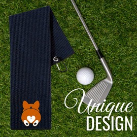 CybGene Corgi Gifts Golf Towel, Golf Accessory for Golf Bags, Dog Dad & Mom Gifts for Women & Men, Birthday, Christmas, 16”x 24” Microfiber Golf Towel