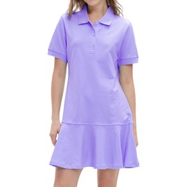 Ladyful Women's Polo Dress Short Sleeve Ruffle Hem Flowy Summer Golf Tennis Athletic Mini Dress Purple