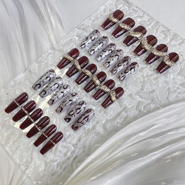 30PCS Handmade Press-On Nails – Long Coffin Dark Brown Leopard