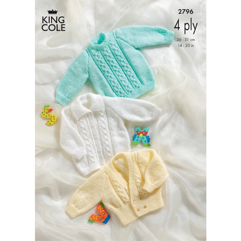 King Cole 4 Ply Knitting Pattern Kids Cable Knit Jacket