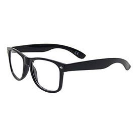 Clear Lens Geek Retro Unisex Glasses, Gloss Black Frame, Full UV Protection