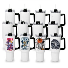 AGH 40 oz Sublimation Tumblers with Handle and Straw,12 Pack Reusable Insulated Travel Mugs with Leak Proof Lids and Stainless Steel Straws for Keep Hot/Cold Hours,Black