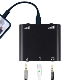 Lightning & Type-C Live Streaming Microphone Adapter with Charging Port - Mic Adapter for Podcast/Twitch/YouTube/TikTok Live Stream, 3.5mm Audio Jack & Real-Time Monitoring (iOS/Android/PC) (black)