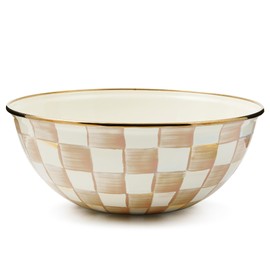 MACKENZIE-CHILDS Enamel Everyday Bowl, Serving Bowl for Entertaining, Medium, Brown-and-White Mocha Check