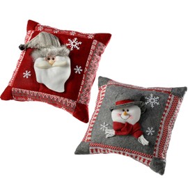 WeRChristmas Santa and Snowman Christmas Cushion Decoration, 35.5 cm - Grey/Red, Set of 2