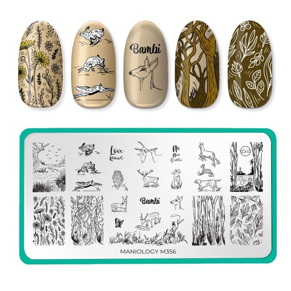 Maniology Bambi Nail Stamping Plate, Forest Animal Owl Deer Butterfly