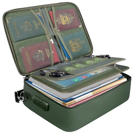 BALEINE Fireproof Document Box with Lock, Portable Fireproof Document Bag Waterproof Fire Proof File Boxes for Documents, File Organizer Box for Important Paperwork (Green, 15''x11''x4'')