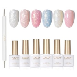GAOY Pearl Gel Nail Polish Set, 6 Colors Shimmer Glitter Gel Polish, Pink White Blue Soak Off UV Gel Kit, Pearl Echo