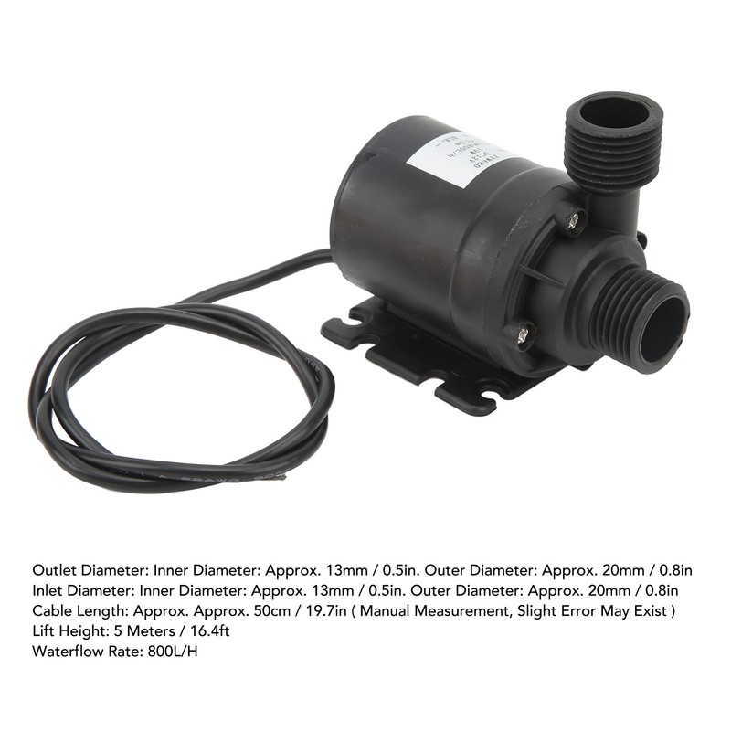 Brushless Water Pump DC12V 16.4ft Lift Height I68 Waterproof Low