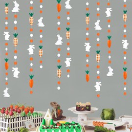 Pinkblume Easter Party Decorations - Bunny Carrot Circle Dot Garland Streamer Hanging Paper Buffalo Plaid Carrot Polka Dot Rabbit Banner for Spring Day Party Supplies