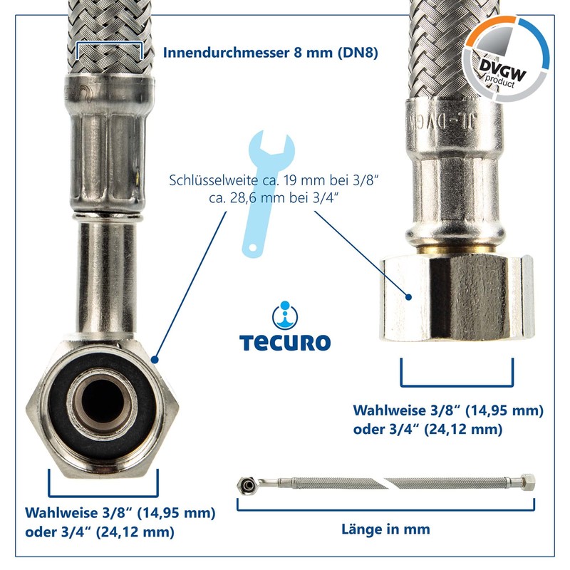 Tecuro Drinking Water Inlet Hose IG with Elbow 90° x