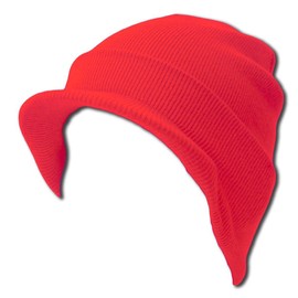 TOP HEADWEAR Visor Brim Cuff Beanie Knit Cap, Red