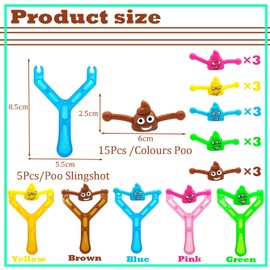 Funny Poo Slingshot Toy for Kids Adults,5 Slingshots &15 Poop Emoji Bullets Mochi Squishy Toy,Poop Finger Shooting Slingshot Flying Toy,Birthday Joke Prank Toys Gift,Xmas Party Bag Stocking Fillers