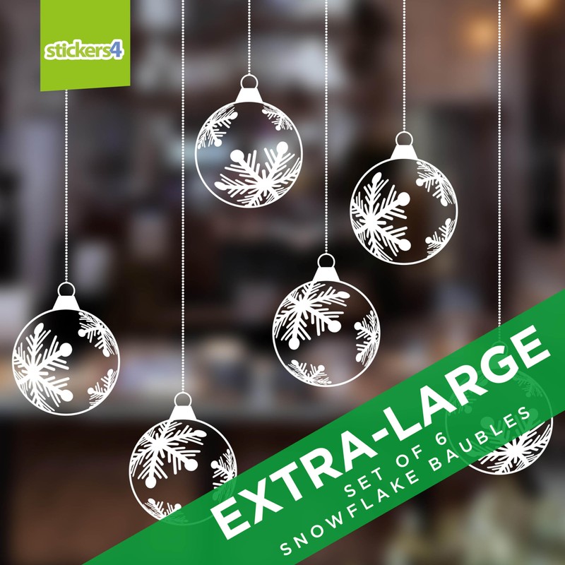 Christmas Window Stickers - Xmas Snowflake Hanging Bauble Window Cling