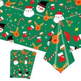 2pcs Christmas Table Cloth Party Plastic Xmas Tablecloths,137*274cm Green Disposable Snowman Christmas Table Cloth Dinner Tablecover for Holiday Christmas Party Table Decorations,Xmas Decor Tablecloth