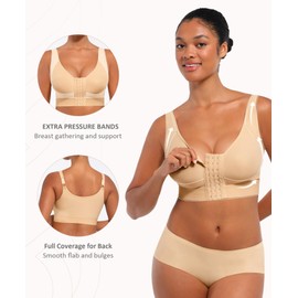 FeelinGirl Post Surgery Bra Front Closure Compression Bra Wirefree Mastectomy Bra with Adjustable Straps Beige
