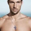 BAMIKI Cross Necklace for Men, Created Sapphire Blue Cross Pendant