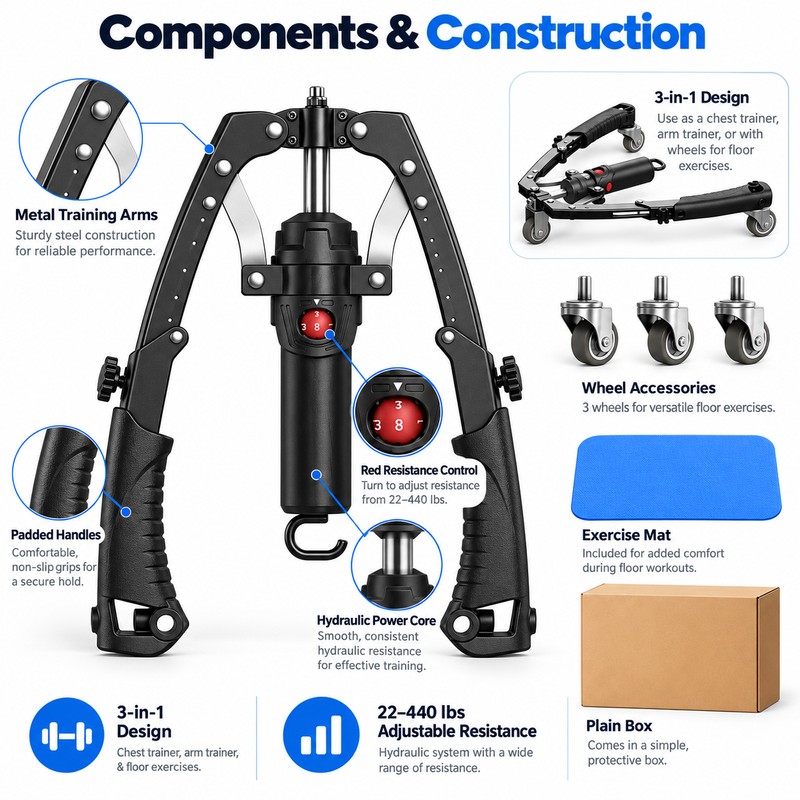 3-in-1 Hydraulic Arm & Chest Trainer – Adjustable Power Twister