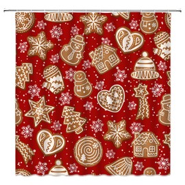 ABONAN Christmas Shower Curtain Gingerbread Snowflake, 72 x 72 Inch