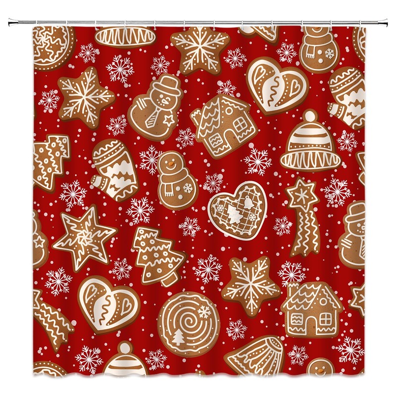 ABONAN Christmas Shower Curtain Gingerbread Snowflake, 72 x 72 Inch