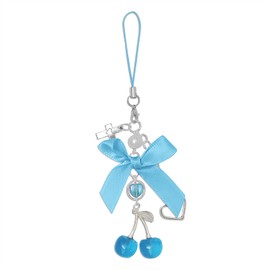 Nalefow Phone Charms Strap Cute Cherry CellPhone Straps Aesthetic Pink Red Black BlueCherry Phone Chain for Camera Keychain Bag Pendant Decor Gift (Blue)