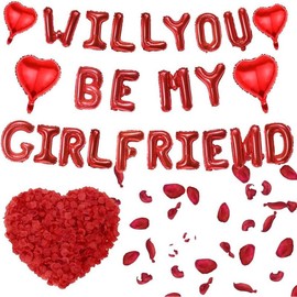 Will You Be My girlfriend - 525 count Balloons Decorations Kit Heart Letter Foil Balloons Red Rose Petals For Girls Women Romantic Special Night Engagements Proposals Valentines Day Party Supplies - Color: Red Rose Petals Set
