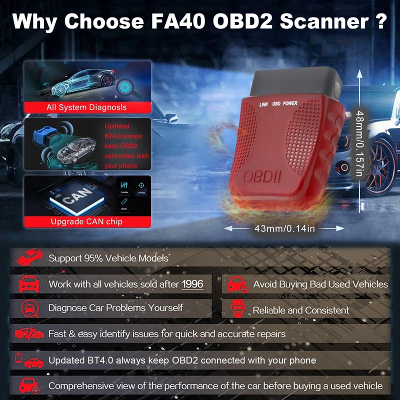 OBD2 Scanner Code Reader FA40 Auto Diagnostic Scan Tool Car