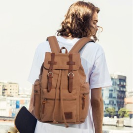 FANDARE Vintage Backpack Canvas Daypacks School Bag Outdoor Hiking Rucksack College Bookbag Teenager Travel Field Pack Large Knapsack Durable Infantry Pack for Women Men Yellow