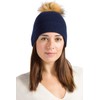 Fishers Finery Women's 100% Cashmere Cuffed Pom Beanie (Navy)