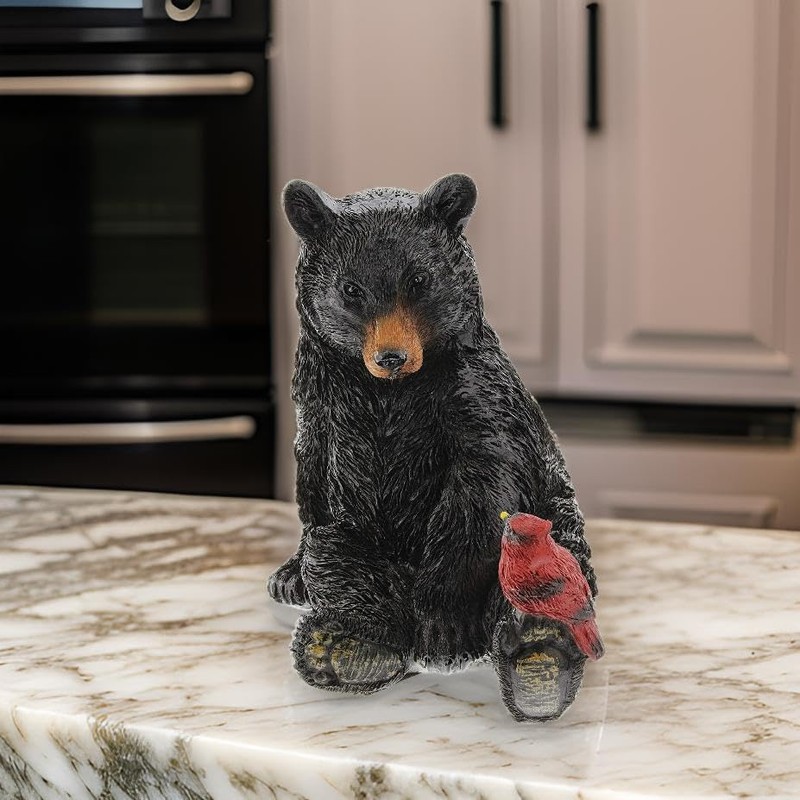 The Bridge Collection Black Bear and Cardinal Friend Figurine